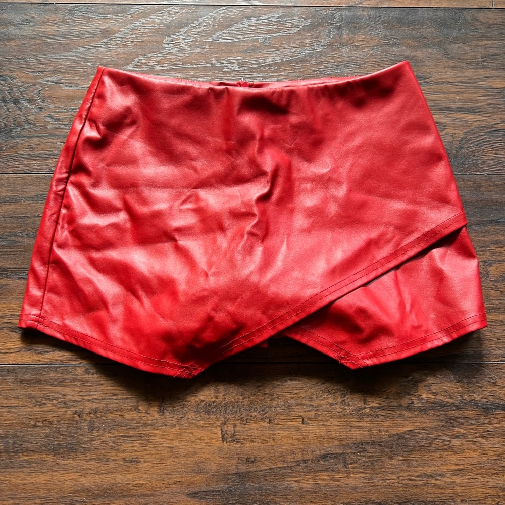 Fashion Nova Red Leather Skort